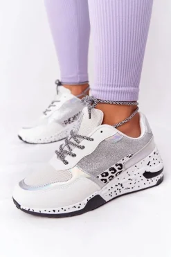 Damskie Sneakersy Na Koturnie Białe Z Brokatem Avery