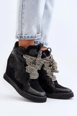 Damskie Sneakersy Na Koturnie Czarne Leoppa