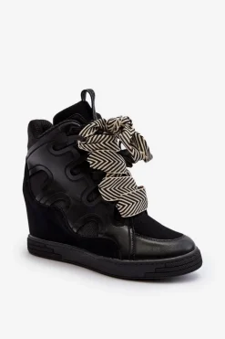 Damskie Sneakersy Na Koturnie Czarne Leoppa