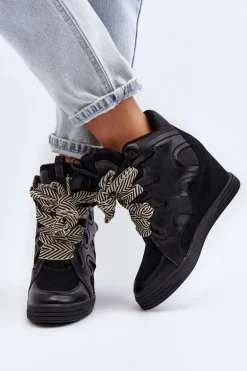 Damskie Sneakersy Na Koturnie Czarne Leoppa