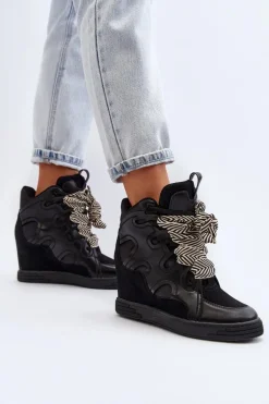 Damskie Sneakersy Na Koturnie Czarne Leoppa