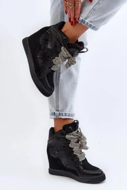 Damskie Sneakersy Na Koturnie Czarne Leoppa