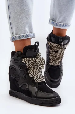 Damskie Sneakersy Na Koturnie Czarne Leoppa