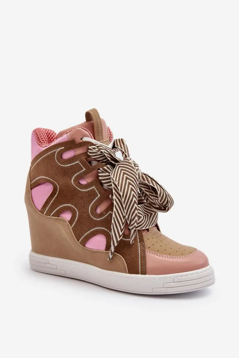 Damskie Sneakersy Na Koturnie Różowe Leoppa