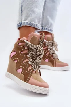Damskie Sneakersy Na Koturnie Różowe Leoppa