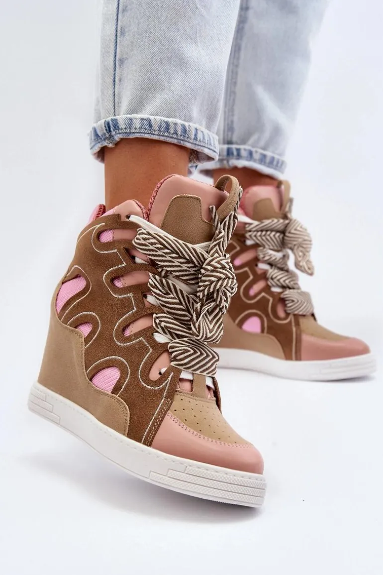 Damskie Sneakersy Na Koturnie Różowe Leoppa