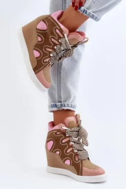 Damskie Sneakersy Na Koturnie Różowe Leoppa