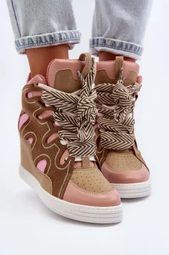 Damskie Sneakersy Na Koturnie Różowe Leoppa