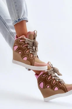 Damskie Sneakersy Na Koturnie Różowe Leoppa