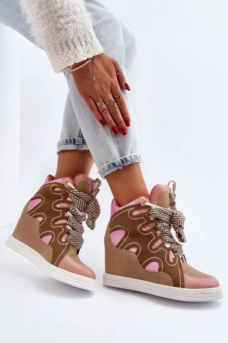 Damskie Sneakersy Na Koturnie Różowe Leoppa