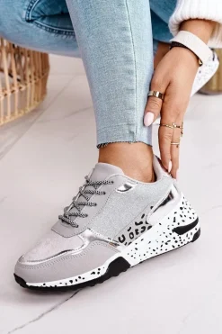 Damskie Sneakersy Na Koturnie Srebrne Avery