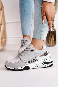 Damskie Sneakersy Na Koturnie Srebrne Avery