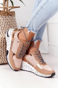 Damskie Sneakersy Na Koturnie Różowe Złoto Avery