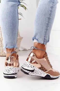 Damskie Sneakersy Na Koturnie Różowe Złoto Avery