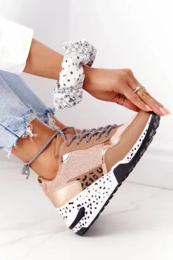 Damskie Sneakersy Na Koturnie Różowe Złoto Avery