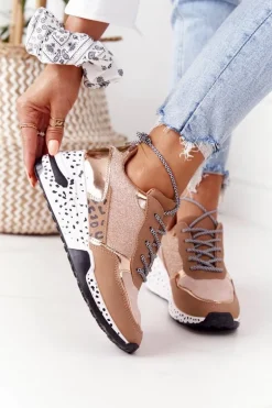 Damskie Sneakersy Na Koturnie Różowe Złoto Avery