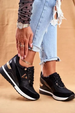 Damskie Sneakersy Na Koturnie Czarne Isla