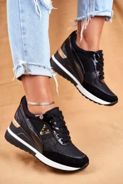 Damskie Sneakersy Na Koturnie Czarne Isla