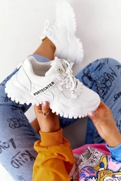 Damskie Sneakersy Na Masywnej Podeszwie Białe Laugh