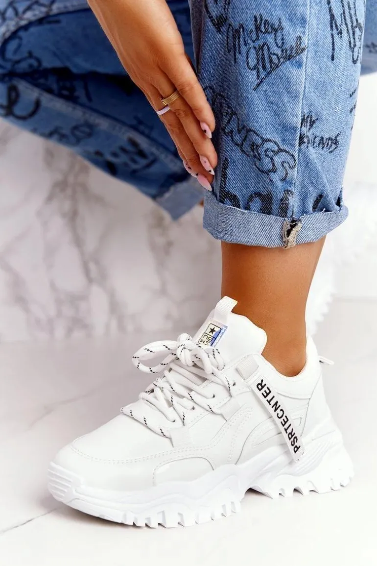 Damskie Sneakersy Na Masywnej Podeszwie Białe Laugh