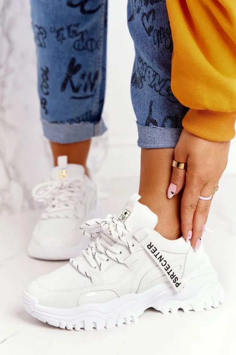 Damskie Sneakersy Na Masywnej Podeszwie Białe Laugh