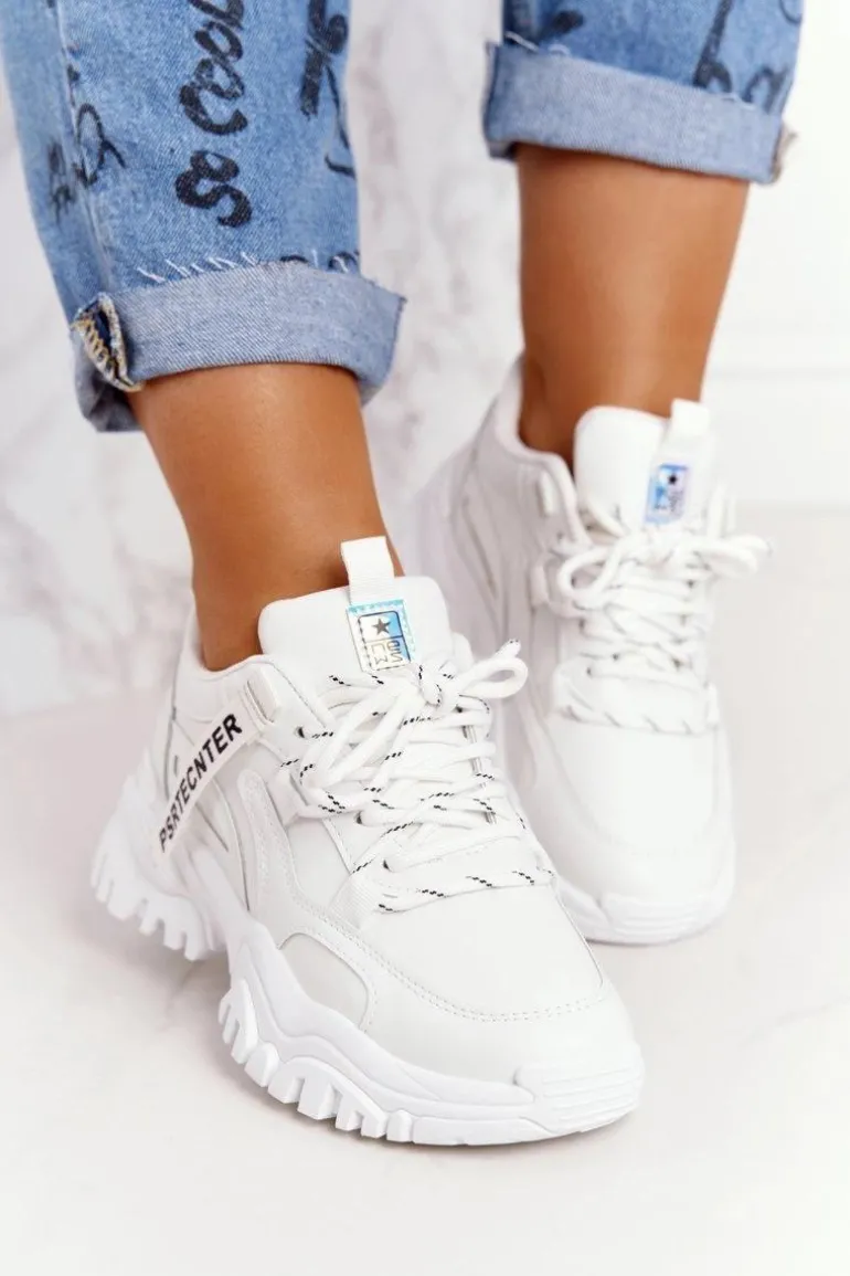 Damskie Sneakersy Na Masywnej Podeszwie Białe Laugh