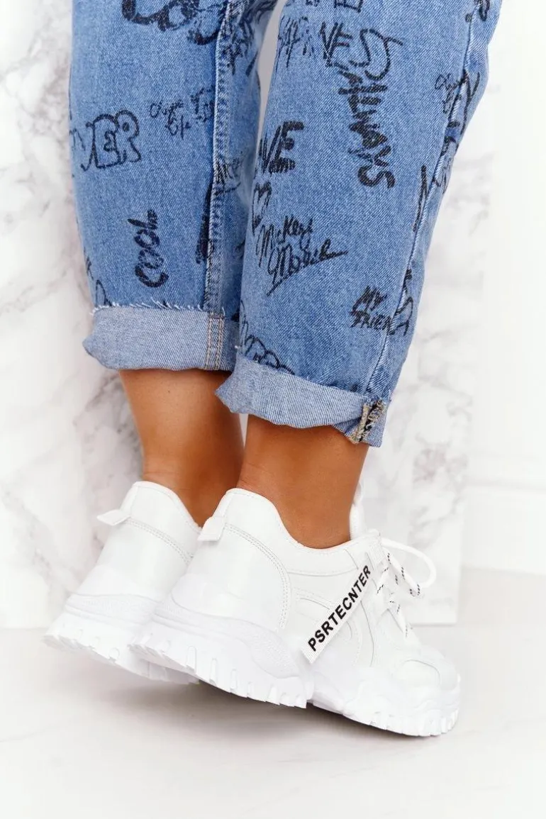 Damskie Sneakersy Na Masywnej Podeszwie Białe Laugh