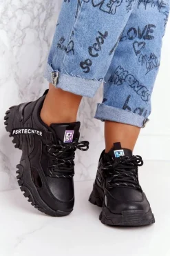 Damskie Sneakersy Na Masywnej Podeszwie Czarne Laugh