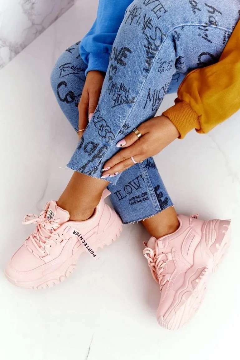 Damskie Sneakersy Na Masywnej Podeszwie Różowe Laugh