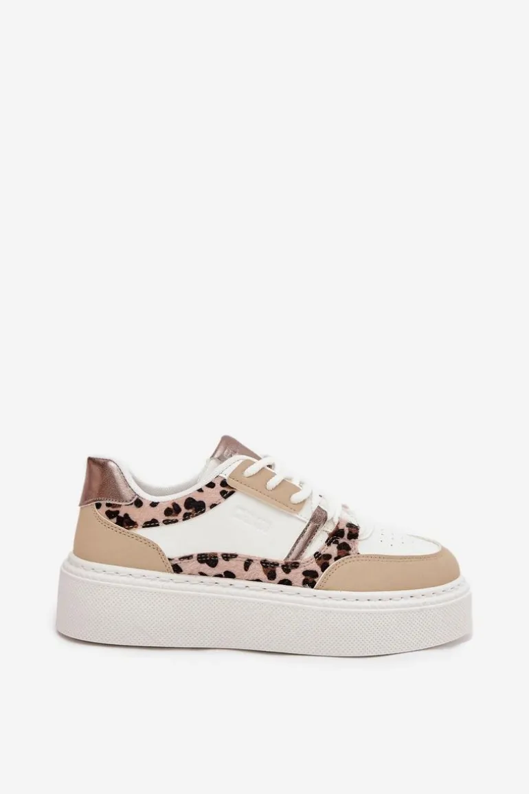 Damskie Sneakersy Na Platformie Big Star SS274357 Panterka Biało-Beżowe