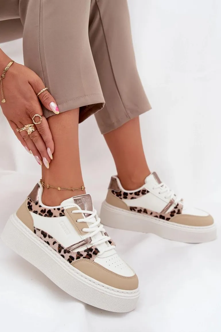 Damskie Sneakersy Na Platformie Big Star SS274357 Panterka Biało-Beżowe