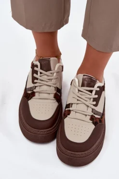 Damskie Sneakersy Na Platformie Big Star SS274356 Panterka Brązowo-Beżowe