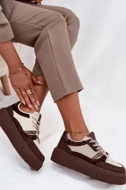 Damskie Sneakersy Na Platformie Big Star SS274356 Panterka Brązowo-Beżowe