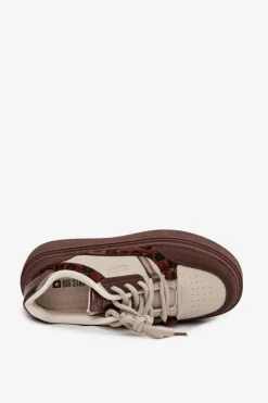 Damskie Sneakersy Na Platformie Big Star SS274356 Panterka Brązowo-Beżowe