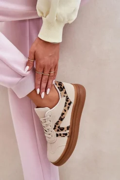 Damskie Sneakersy Na Platformie Panterka Beżowe Totter