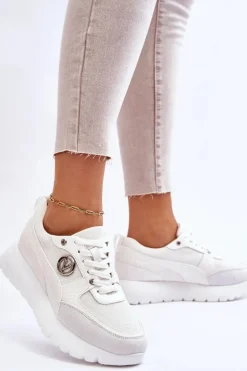 Damskie Sneakersy Na Platformie Białe Chana