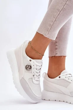 Damskie Sneakersy Na Platformie Białe Chana