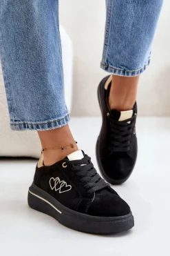 Damskie Sneakersy Na Platformie Z Sercami Czarne Avirorae