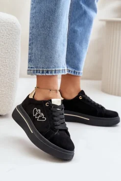 Damskie Sneakersy Na Platformie Z Sercami Czarne Avirorae