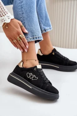 Damskie Sneakersy Na Platformie Z Sercami Czarne Avirorae