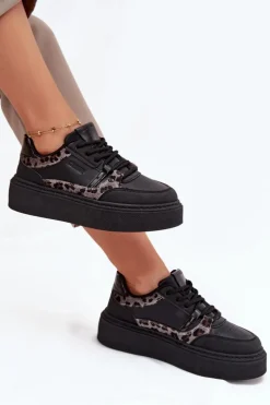 Damskie Sneakersy Na Platformie Big Star SS274358 Panterka Czarne