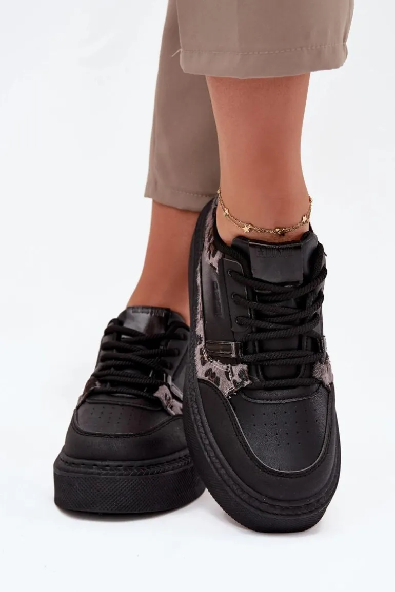 Damskie Sneakersy Na Platformie Big Star SS274358 Panterka Czarne