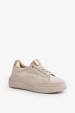 Damskie Sneakersy Na Platformie Z Sercami Beżowe Avirorae