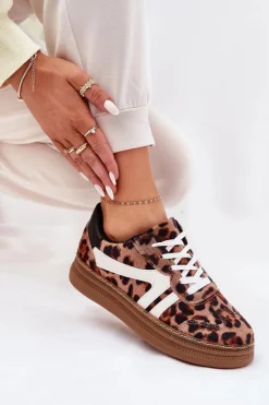 Damskie Sneakersy Na Platformie Panterka Brązowe Totter