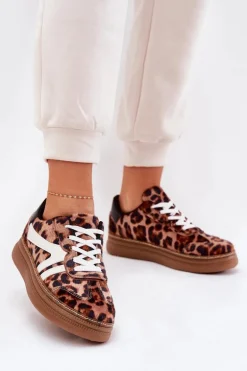Damskie Sneakersy Na Platformie Panterka Brązowe Totter