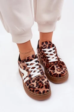 Damskie Sneakersy Na Platformie Panterka Brązowe Totter