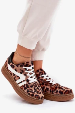 Damskie Sneakersy Na Platformie Panterka Brązowe Totter