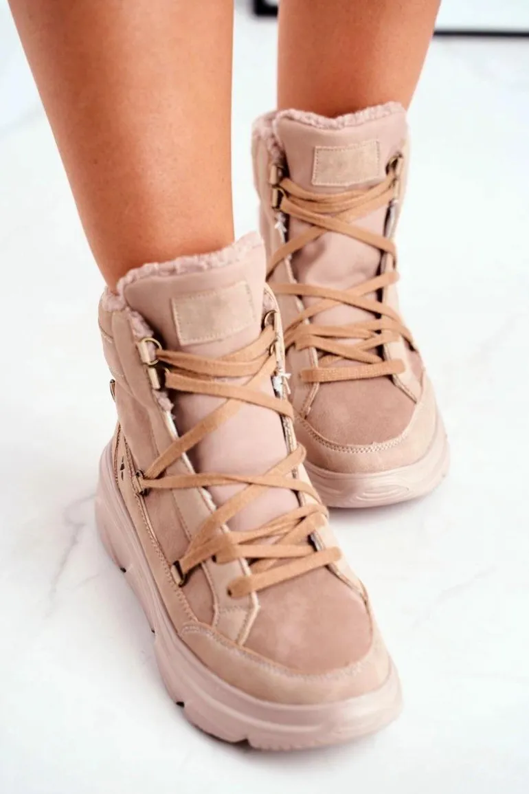 Damskie Sneakersy Śniegowce Beżowe Missy