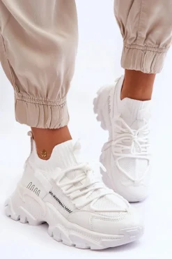 Damskie Sneakersy Skarpetkowe Wsuwane Białe Keaton