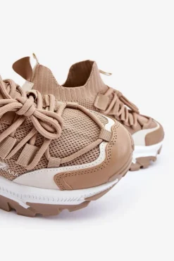 Damskie Sneakersy Skarpetkowe Wsuwane Ciemnobeżowe Keaton